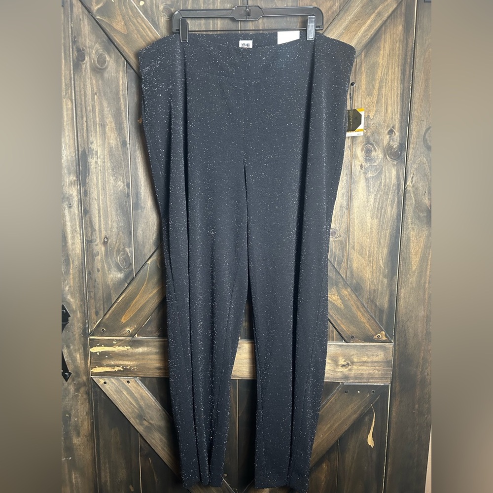 Anne Klein Women’s 3X Wide Leg Sparkle Black Pull On Pants NWT